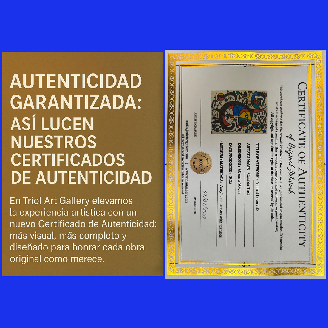 “Autenticidad garantizada: descubre nuestros nuevos Certificados de Autenticidad Exclusivos para cada obra y conoce por qué es tan importante este certificado”